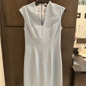 The Limited Blue Midi Sheath Dress with V-neck and Sleeveless Design for Work